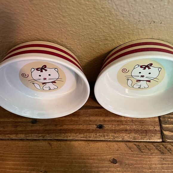 CUTE Cat Food Bowls Target Corporation Striped Vintage Side set of 2! - Picture 11 of 15